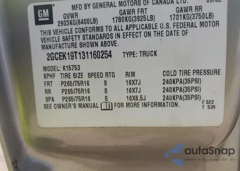 2003 Chevrolet Silverado K1500 z USA, uszkodzony, nr VIN 2GCEK19T131160254